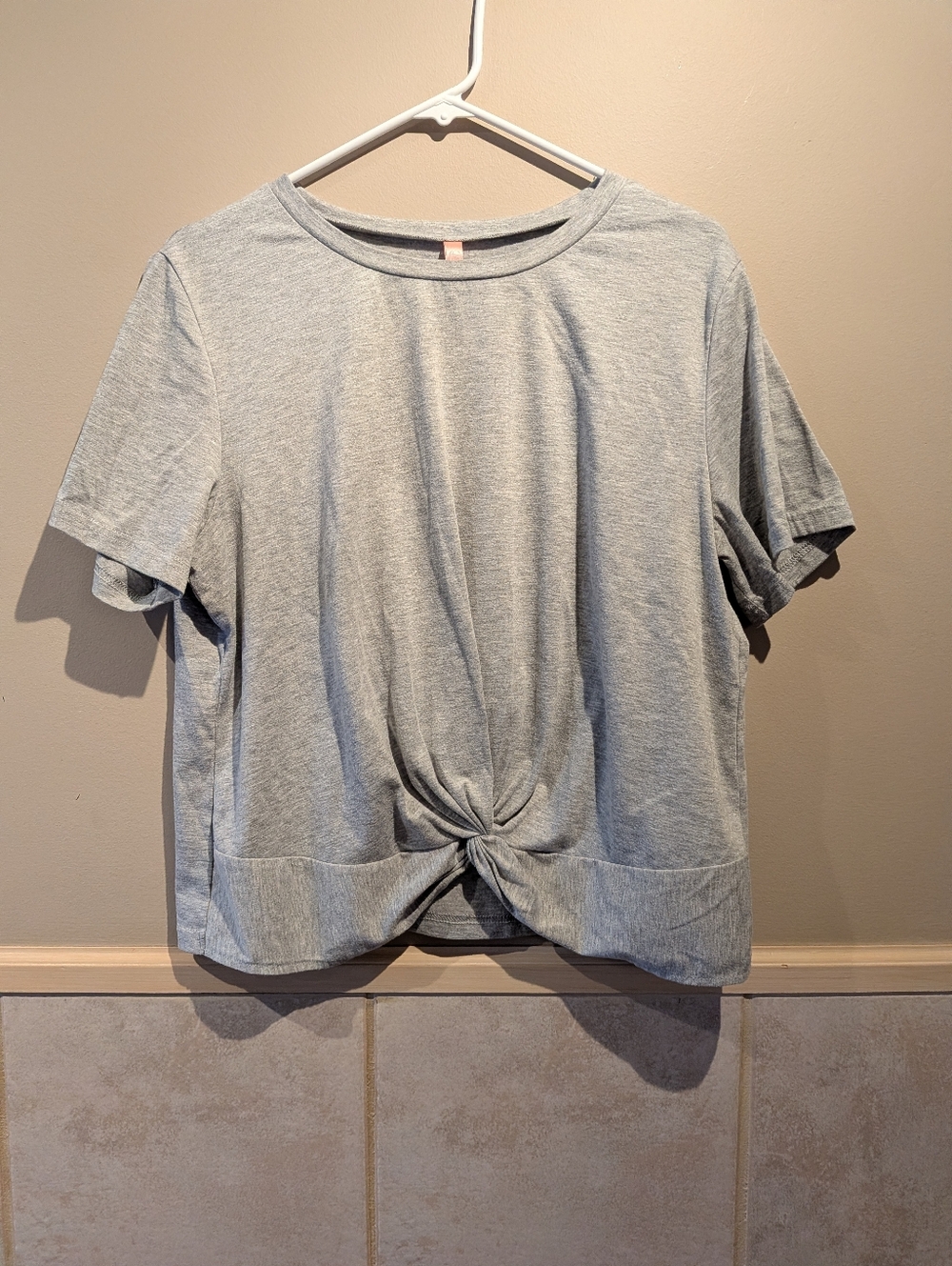 Grey, Women's Front Twist Short Sleeve Tee, Size XL